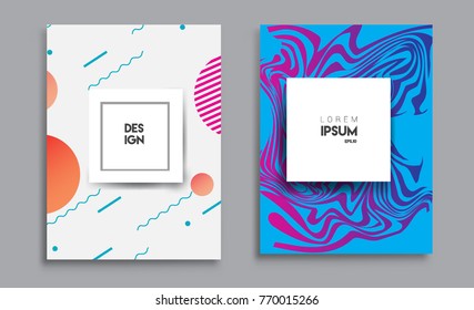 Covers templates set with liquid color, arrangement of abstract lines and style graphic geometric elements. Applicable for placards, brochures, posters, covers and banners. Vector illustrations.