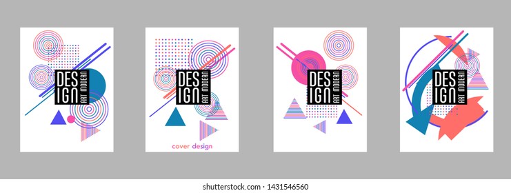 Covers templates set memphis and hipster style graphic geometric elements. Applicable for placards, brochures, posters, covers and banners.
