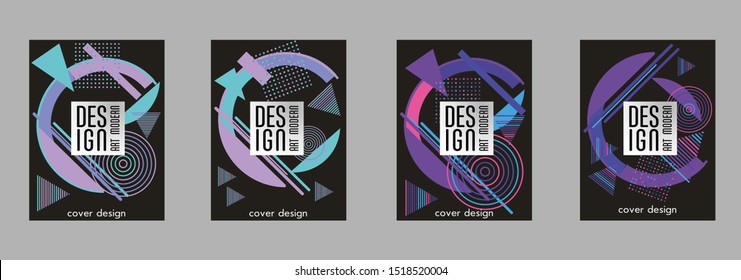 Covers templates set with memphis and hipster style graphic geometric elements. Applicable for placards, brochures, posters, covers and banners.