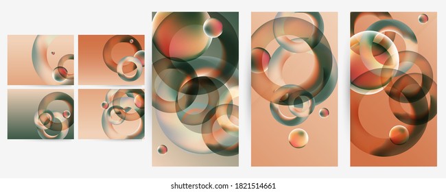 Umfasst Vorlagen, die runde Formen mit Transparenz mit grafischen geometrischen Elementen setzen. Gilt für Broschüren, Plakate, Umschläge und Banner. Vektorgrafiken EPS10
