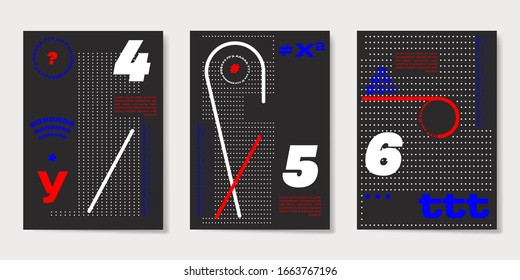 Covers templates set with trandy geometric pattern and typography. Applicable for placards, brochures, posters, covers and banners. Vector illustrations.