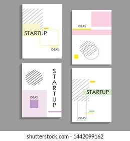 Covers templates set with trendy geometric memphis elements. Modern design for placards, posters, presentations and banners.