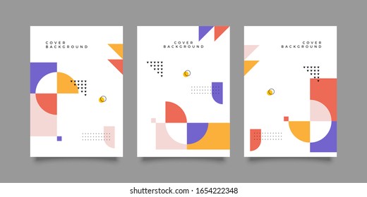 Covers templates set with trendy geometric bauhaus patterns, memphis elements. Modern design for placards, posters, presentations and banners.