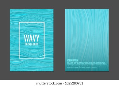 Covers Templates Set with Wavy Lines in Modern Style. Wavy Cover for Placards, Brochures, Posters, Magazine, Banners, Posters. Wavy Stripes in Blue and Pink Colors. Trendy Abstract Pastel Background.