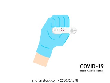 Covid 19 antigen test kit positive resulted on technician hand vector isolated on white background ep22