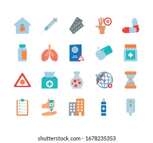 and covid 19 concept icon set over white background, flat style, vector illustration