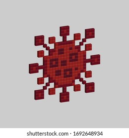 COVID 19, Corona virus 3D Pixel Art, Coronavirus 2019 nCoV. Corona virus icon. Red on light background isolated. China pathogen respiratory infection asian flu outbreak . Vector.