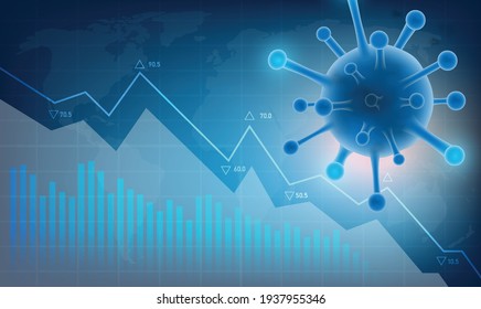 The covid 19 or  corona virus impacts Crisis and loss the global economy and financial business. the coronavirus weakens the economy.bar graph decline pattern on blue background