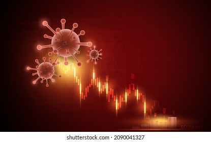 The covid 19 or  corona virus impacts Crisis and loss the global economy and financial business.the coronavirus weakens the economy.bar graph decline pattern on blue background