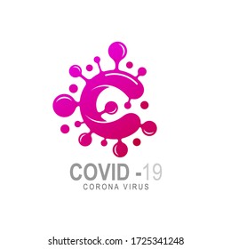 Covid- 19 corona virus logo, Initial letter C virus logo design vector template