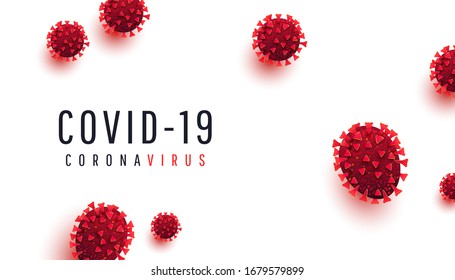 Covid 19, coronavirus infection concept. Realistic infected red virus cells on a white background with text. Vector illustration