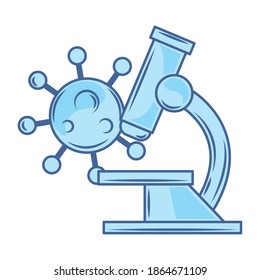 covid 19 coronavirus investigation laboratory miscroscope vector illustration blue icon