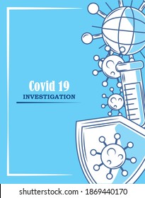 Covid 19 Coronavirus Investigation Shield Search Vector Illustration Blue