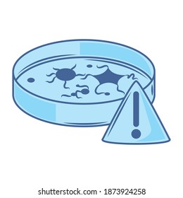 covid 19 coronavirus investigation virus in petri dish laboratory vector illustration blue icon