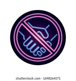 covid 19 coronavirus pandemic avoid handshake or contact sick people vector illustration neon style icon
