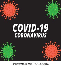 covid -19 coronavirus pattern on black background with virus shape pattern in each corner in different colors
