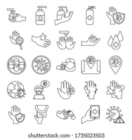 covid 19 coronavirus prevention pandemic disease outbreak icons set vector illustration line style
