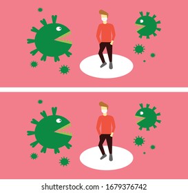 Covid 19 Coronavirus protect yourself stay home avoid crowd prevent flat art vector illustration illustrated enemy dangerous virus disease