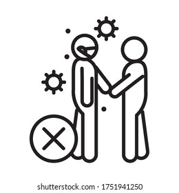 Covid 19 Coronavirus Social Distancing Prevention, Avoid Handshake, Outbreak Spreading Vector Illustration Line Style Icon
