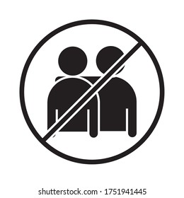 Covid 19 Coronavirus Social Distancing Prevention, Prohibition Of Hugging, Close Contact, Outbreak Spreading Vector Illustration Silhouette Style Icon