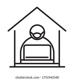 covid 19 coronavirus social distancing prevention, stay at home online education, outbreak spreading vector illustration line style icon