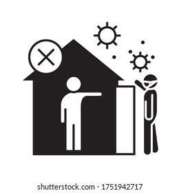 covid 19 coronavirus social distancing prevention, stay at home avoid contact with sick people, outbreak spreading vector illustration silhouette style icon
