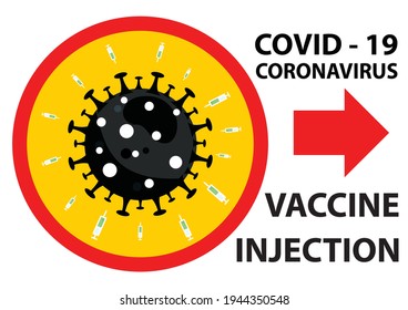 Covid 19 coronavirus Vaccination center or centre indicate way to the right sign. 