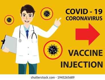 Covid 19 coronavirus Vaccination center or centre indicate way to the right sign. A4 size ready to print.