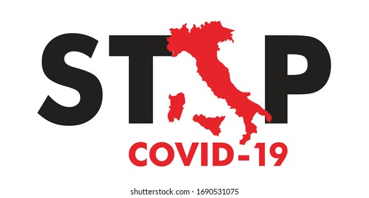 Covid 19. Coronovirus en la Tierra Detener el coronovirus rojo en la Tierra, Italia, afiche de la fuente sobre fondo blanco, vector, ilustración, aislado,