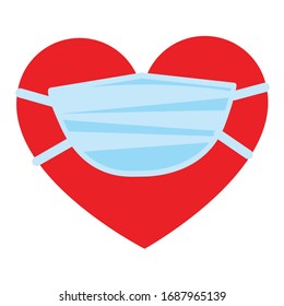 Covid 19. Coronovirus. Symbol of life icon red heart in a mask. Vector, illustration, isolate, square