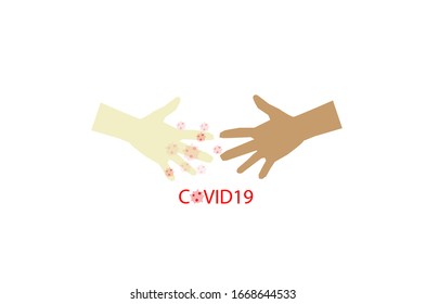 Covid 19 at hand symbol of the virus spreads. 