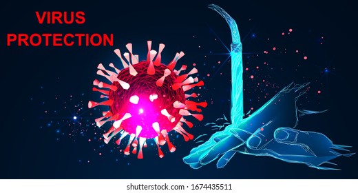 Covid 19. Hand washing. Concept health safety protection coronavirus epidemic 2019 nCoV. Personal hygiene, disease prevention. Low poly wireframe style. Vector