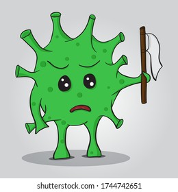 Covid 19 holds a white flag vector illustration