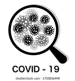 Covid 19 icon under magnifier. Vector design.