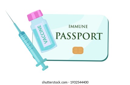 Covid 19 immune passport with test result, travel visa. Coronavirus vaccination certificate. Sars 2019-nCoV, Covid-19 pandemic end. Vector illustration