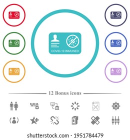 Covid 19 immuned flat color icons in circle shape outlines. 12 bonus icons included.