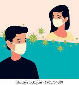 covid 19 impact, wearing face mask protecting himself, prevention and precaution vector illustration