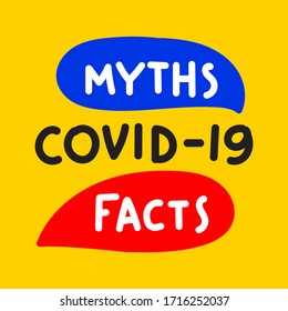 Covid - 19. Myths Vs Facts. Hand Drawn Vector Illustration On Yellow Background.