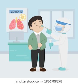 Covid 19 nasal swab test flat illustration. 