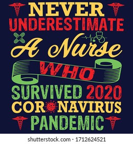 Covid 19 never umderestimate a nurase: Covid 19 Saying & quotes:100% vector best for colour t shirt, pillow,mug, sticker and other Printing media.