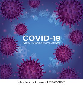 Covid 19 novel coronavirus pneumonia in front of virus background design of 2019 ncov cov coronavirus infection corona epidemic and medical theme Vector illustration