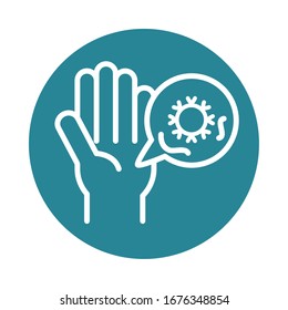 covid 19 pandemic hand pollution infected virus vector illustration block line style icon