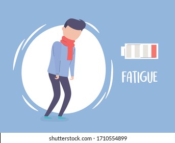 Covid 19 Pandemic Infographic, Man With Fatigue Symptom Coronavirus Vector Illustration