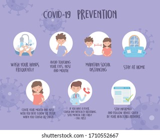 covid 19 pandemic prevention, avoid and protect tips secure health vector illustration