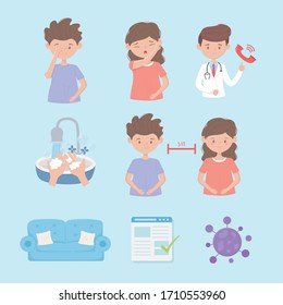 covid 19 pandemic prevention, doctor, people, many process protection vector illustration