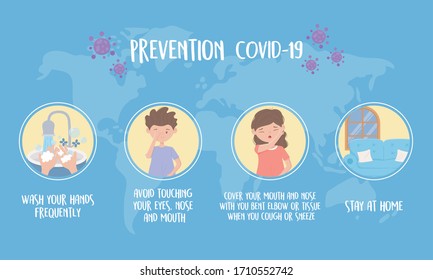 covid 19 pandemic prevention, infographic recommendations vector illustration