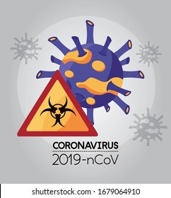 covid 19 particle and biohazard signal vector illustration design
