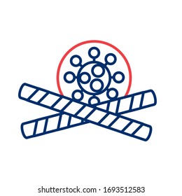 covid 19 Teilchen mit vorsichtigen Bändern Linie Stil Symbol Vektorillustration Design