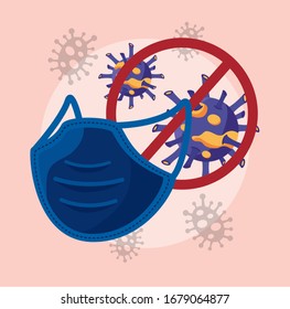 covid 19 particle and face mask vector illustration design