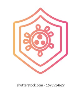 covid 19 particle in shield linear gradient style icon vector illustration design
